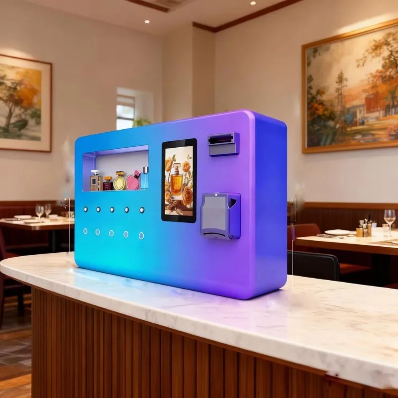 Vending Machine Qr Code - 最新のカスタムミニデスクトップ香水噴霧販売機、タイのQRコード香水噴霧ディスペンサー（ビーチ用、画面付き）を入金してください。